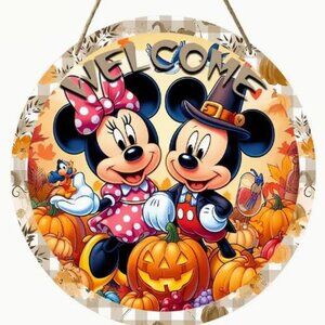 H336-Authorized Disney's Mickey Mouse And Minnie Mouse Welcome Fall Sign